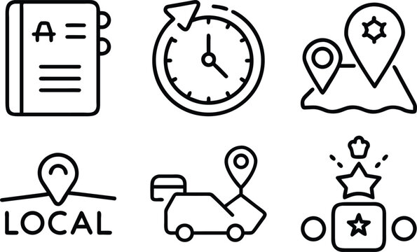 Travel icon set book watch map local car travel loyalty program tourism holiday icon.