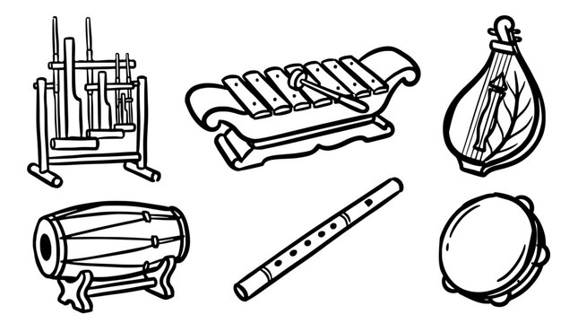 Indonesian Traditional Musical Instruments Vector Illustration Set