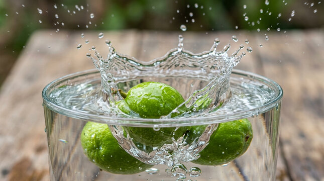 Fresh Limes Dropping Into Water - Splash & Refreshing Citrus Splash