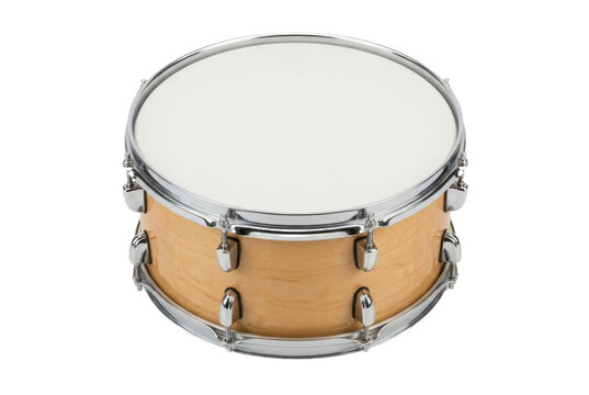 Light wood snare drum isolated on black background.
