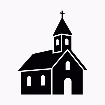 Church building silhouette icon. Minimalist chapel graphic for religious design projects.