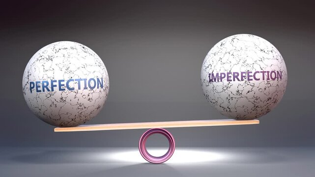 Perfection and imperfection in balance - balancing stones on a scale symbolizing harmony, equity and equilibrium between perfection and imperfection. Harmonious and beneficial situation.