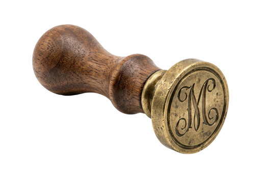 Vintage wooden handle wax seal stamp initial M