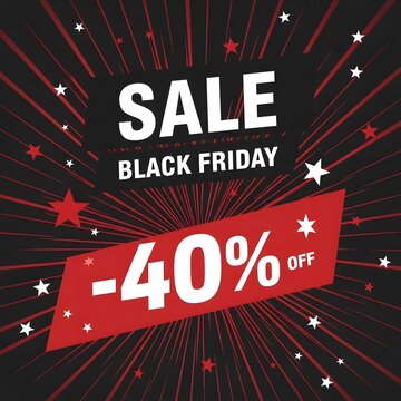 Black Friday sale banner with 40 percent discount. Explosive retail promotion design for holiday shopping events.
