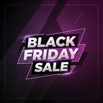 Black Friday sale banner with glowing neon text. Discount shopping event promotion for retail and e-commerce marketing.