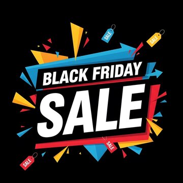 Black Friday sale banner with explosive 3D text. Vibrant discount promotion for retail shopping events and e-commerce marketing.