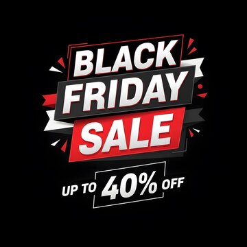 Black Friday sale banner with explosive discount up to 40 percent off. High-impact retail promotion graphic for e-commerce and advertising campaigns.