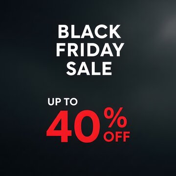 Black Friday sale banner with bold discount offer. Eye-catching retail promotion graphic for e-commerce and marketing campaigns.