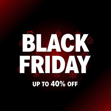 Black Friday sale banner with bold discount offer. High-impact retail promotion graphic for up to 40 percent off deals.