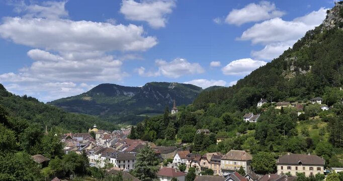 View over Salins Les Bains, Jura deparment, Eastern France.