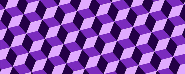 Obraz premium Seamless Isometric Cube Vector Pattern in Monochrome Purple