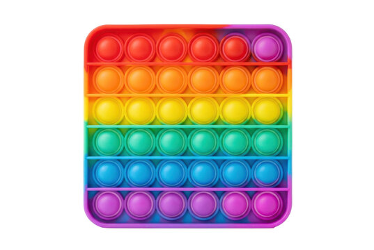 Colorful rainbow square silicone pop-it fidget toy.