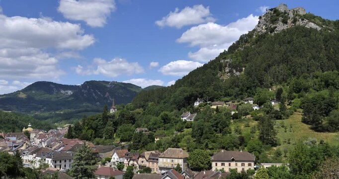 View over Salins Les Bains, Jura deparment, Eastern France.