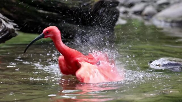 Scarlet ibis, Eudocimus ruber, bird of the Threskiornithidae family, admired by the reddish coloration of feathers, a consequence of crustaceans-based food