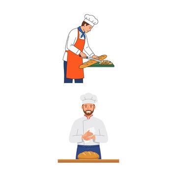 Professional Male Baker Preparing Fresh Sourdough Bread Loaves in a Kitchen Setting