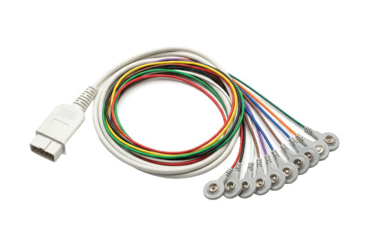 Multicolored medical EEG electrode wires and connectors.