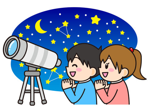 天体観測する男女カップルのイラスト素材2