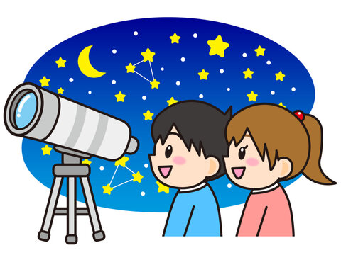 天体観測する男女カップルのイラスト素材4