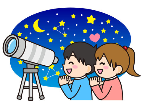 天体観測する男女カップルのイラスト素材3