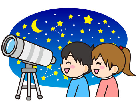 天体観測する男女カップルのイラスト素材5