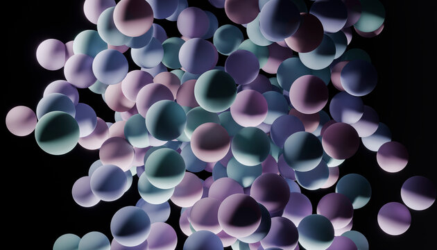 3d rendering of colorful floating spheres on a dark background