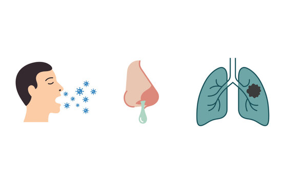 Medical vector illustration showing symptoms of cold, flu, allergy, coughing, runny nose, and lung infection