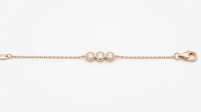 Elegant Rose Gold Bracelet with Three Sparkling Diamonds on White Background