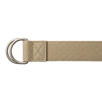 Tan canvas web belt with double D-ring buckle.