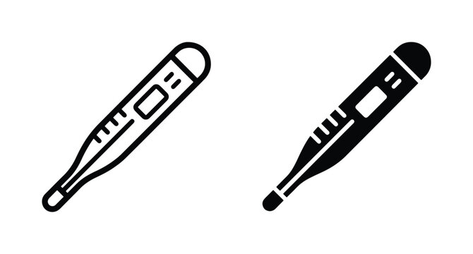 Digital Thermometer Icons, Medical Health Device Vector Graphics, Clinical Temperature Measurement Tools, Healthcare Diagnostics Symbols