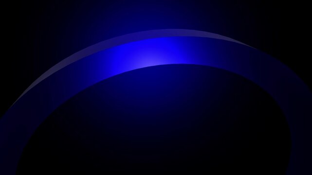 Abstract animation, dark background with blue glowing glass arch and refraction effect,  seamless looping video, modern 3D render