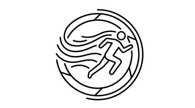 Runner silhouette integrated into a circular camera aperture design symbolizes the intersection of athletic movement and high-speed photography.