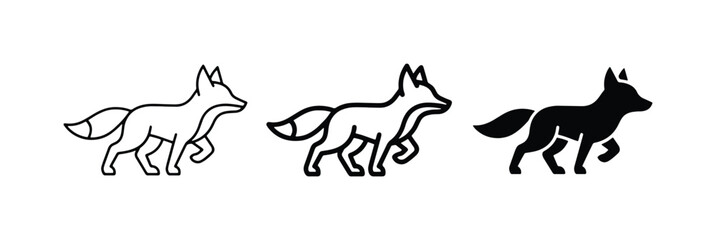 Fototapeta premium Fox Icon Set: Outline and Silhouette Vector Graphics for Wildlife and Nature Designs