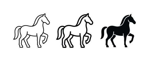 Fototapeta premium Horse Icons, Silhouette and Outline Vector Graphics, Equestrian Animal Symbol Set
