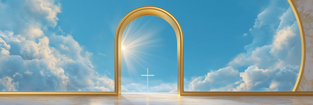 Frame with a cross and ornate religious frames and ethnic decorative leaves. Perfect for Easter cards, Christmas cards, and baptism cards..