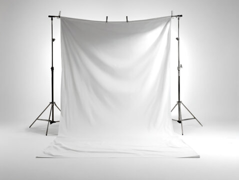 Studio backdrop stand isolated on a clean white background, featuring high-key lighting and a minimalist product photography aesthetic.
