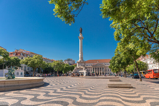 Rossio Square (officially known as Pra&ccedil;a Dom Pedro IV) in the heart of Lisbon, Portugal