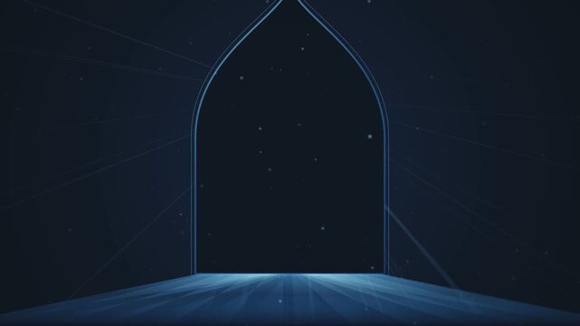 Abstract gate motion graphic background with elegant light and falling particles in 4k loop.