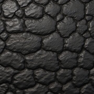Dark cast iron rough stone texture background seamless pattern close up shot of black volcanic lava rock cobblestone wall structure surface
