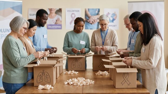 Volunteers preparing donations for World Lungs Day