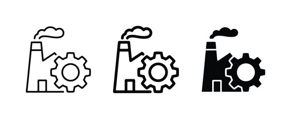 Fototapeta premium Factory and Gear Icons, Industrial Production Symbols, Manufacturing Process Graphics, Engineering Industry Icons, Production Line Icons, Mechanical Industry Icons