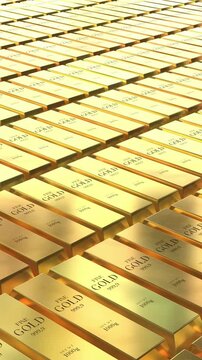 Gold ingots - camera moving sideways - 3d 4k vertical animation (2160 x 3840px)