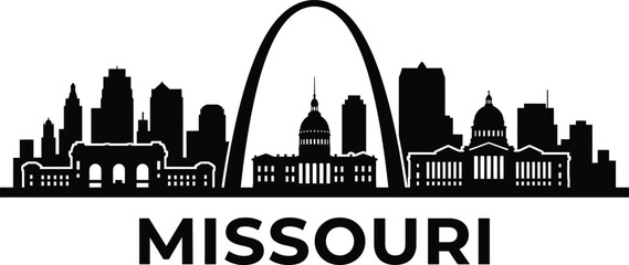 Fototapeta premium A minimalist black and white silhouette illustration of the missouri state skyline featuring the iconic gateway arch