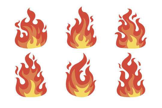 Hand drawn collection of fire icons, flame symbols