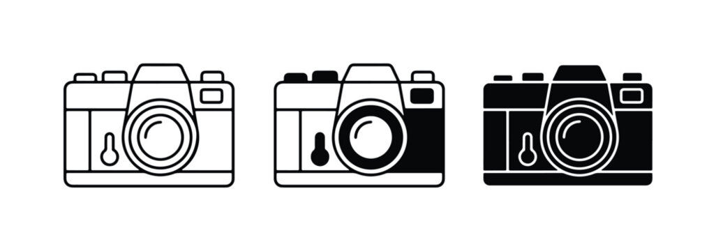 Vintage Camera Icons Set, Retro Photography Equipment, Classic Film Camera Graphics