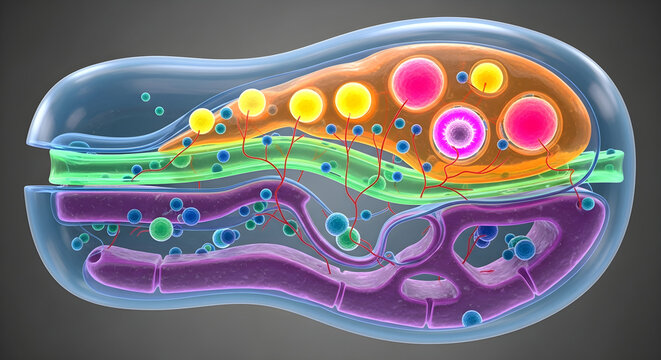 Cross section view of human ovary with follicles at various stages of development.