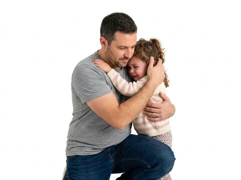 Father comforting sad daughter