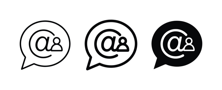 Communication Icons Set: Chat Bubble with @ Symbol and User Silhouette, Vector Graphics