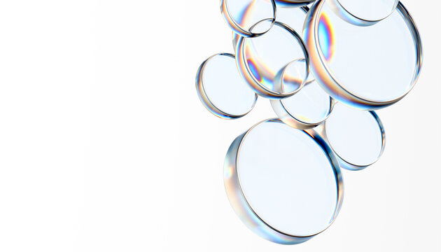 Floating Transparent Glass Disks Abstract Background 3D Render