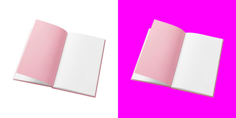 Open empty notebook with pink cover for your design mockup