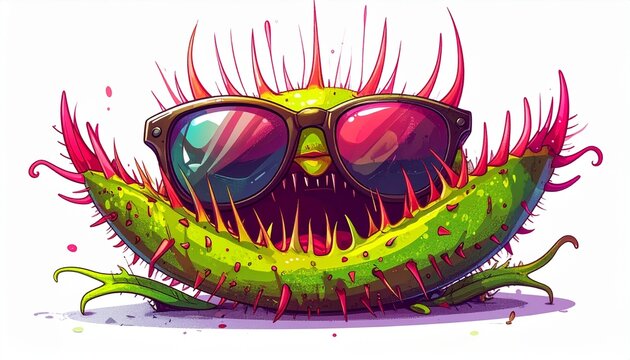 Cartoon Venus Flytrap with Sunglasses - A Whimsical Illustration.